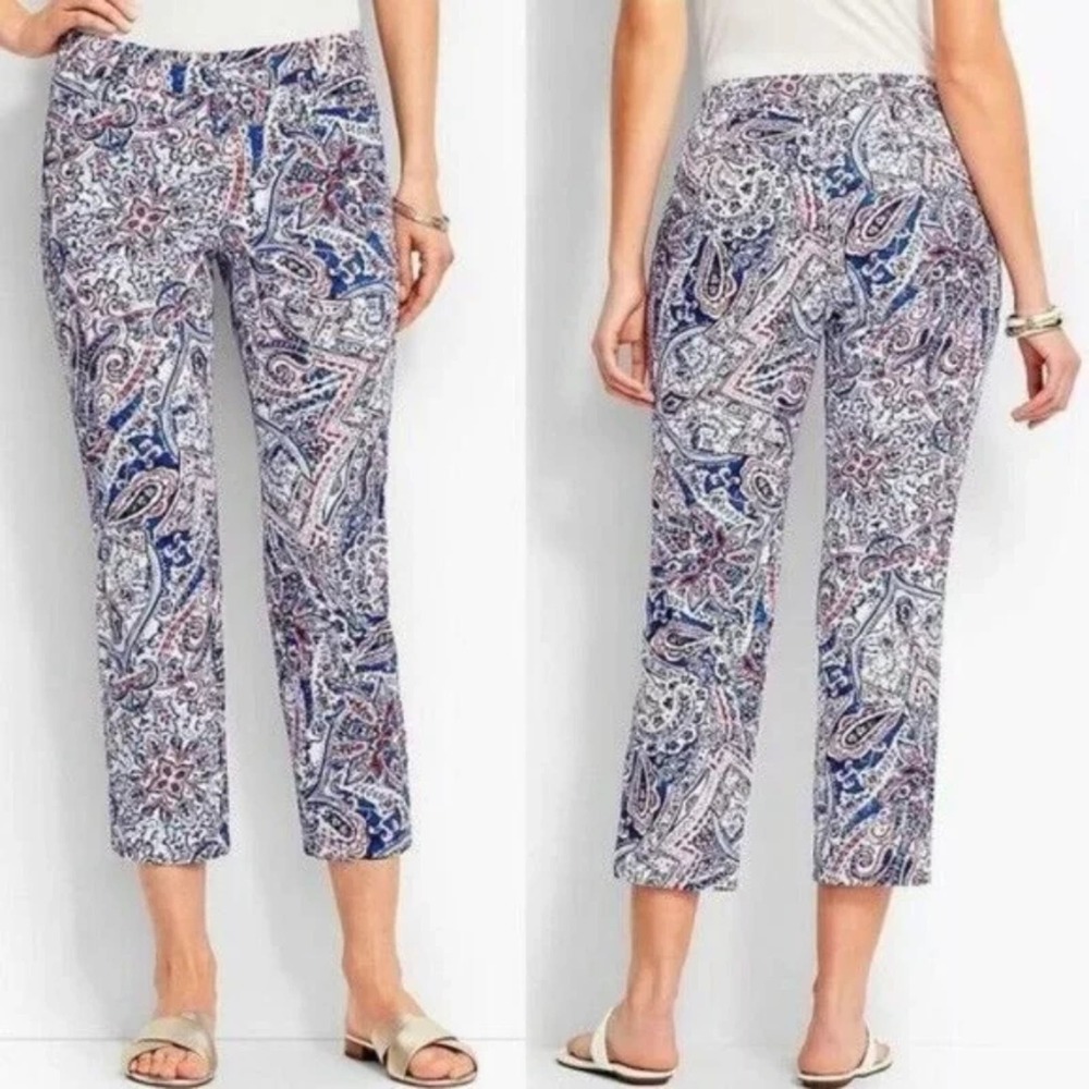 Talbots The Perfect Crop Red White Blue Stretch Ankle Dress Pants Women's size 8